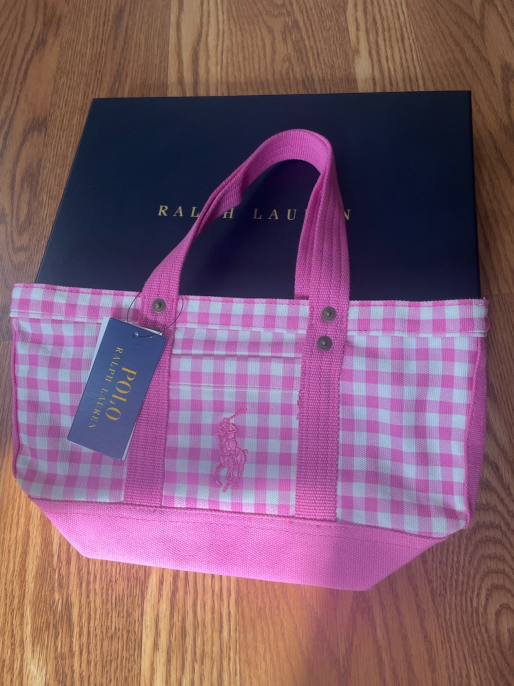 Polo Ralph Lauren Pink Gingham Canvas Small Tote Bag NWT